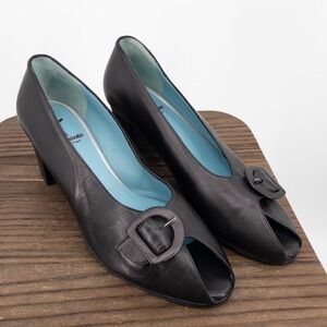 Thierry Rabotin Deep Brown Leather Peep Toe Buckle Pumps Made in Italy Size 40